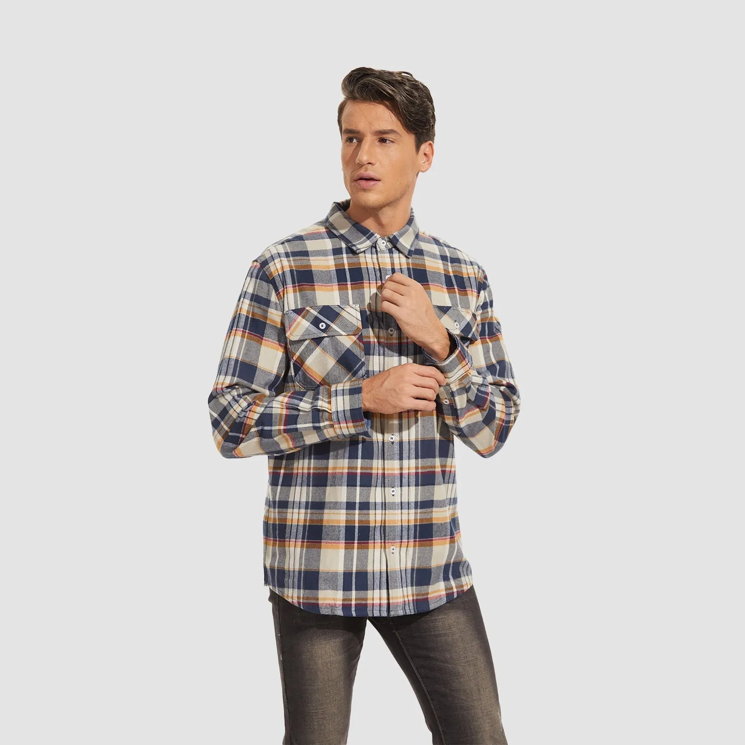 Men's - Long Sleeve Shirt – Cotton, Plaid Flannel – Casual Style