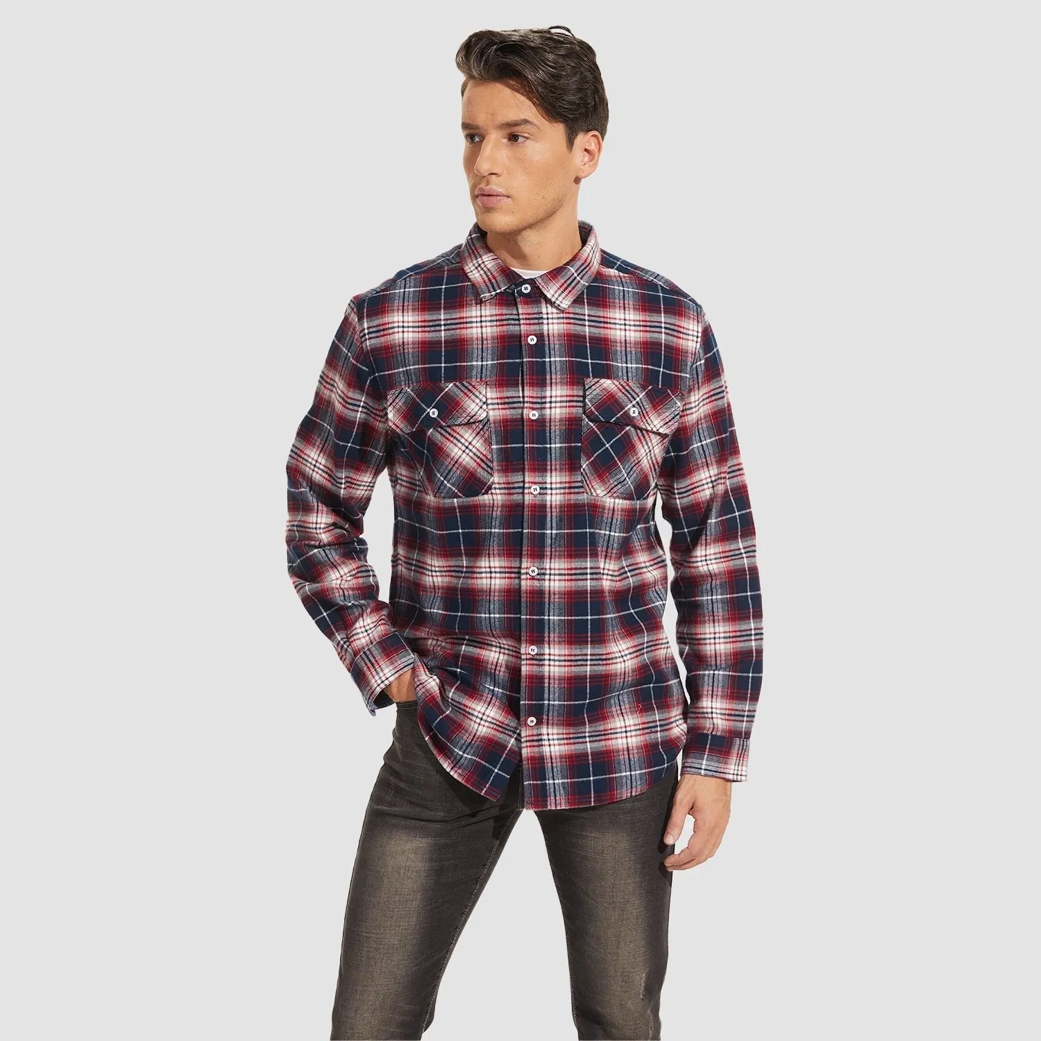 Men's - Long Sleeve Shirt – Cotton, Plaid Flannel – Casual Style