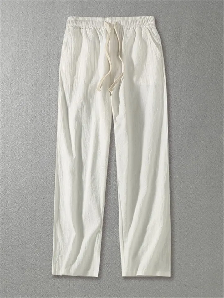 Mens Loose Casual Vertical Linen Solid Color Pants