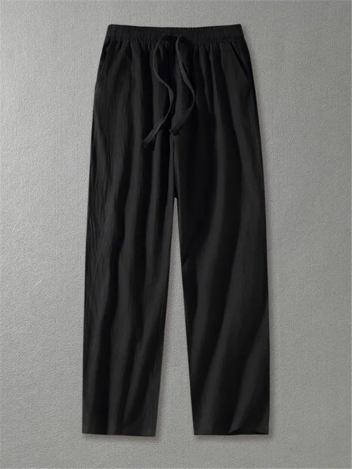 Mens Loose Casual Vertical Linen Solid Color Pants