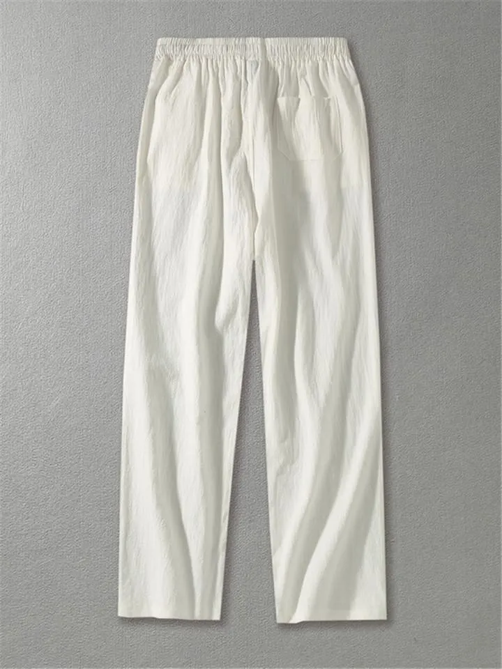 Mens Loose Casual Vertical Linen Solid Color Pants