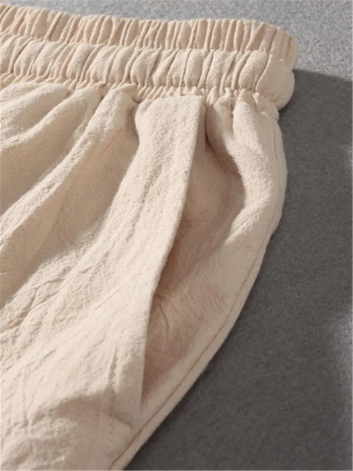 Mens Loose Casual Vertical Linen Solid Color Pants