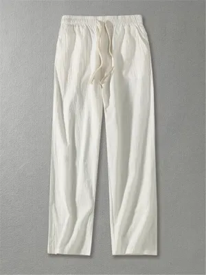 Mens Loose Casual Vertical Linen Solid Color Pants