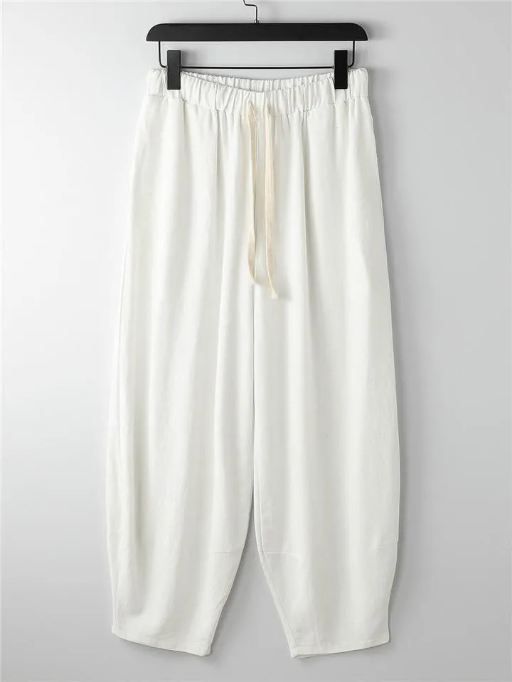 Mens Loose Plain Solid Color Linen Casual Pants
