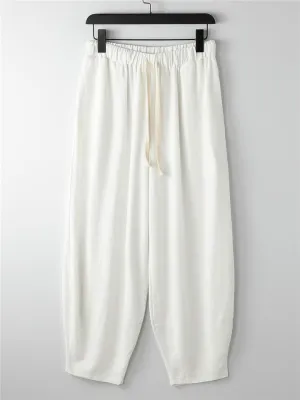Mens Loose Plain Solid Color Linen Casual Pants