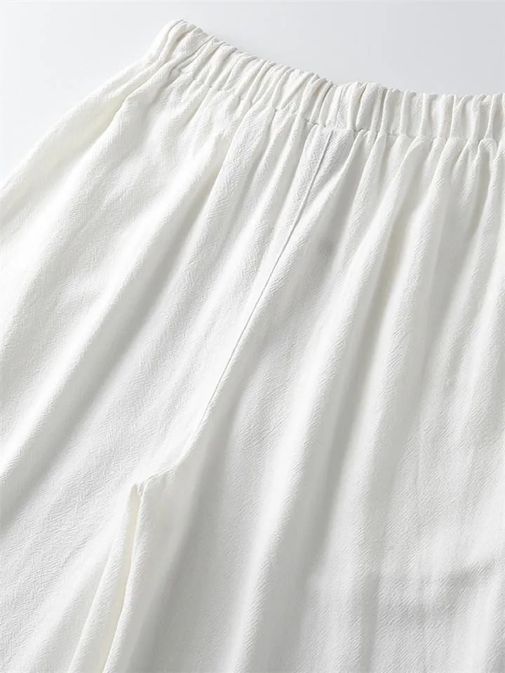 Mens Loose Plain Solid Color Linen Casual Pants