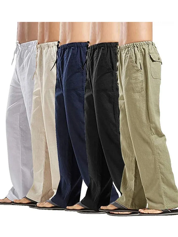 Men's Loose Solid Color Linen Straight Pants