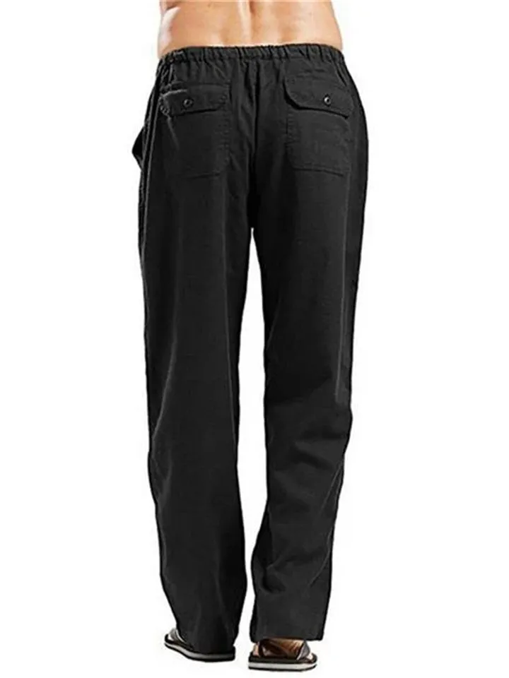 Men's Loose Solid Color Linen Straight Pants