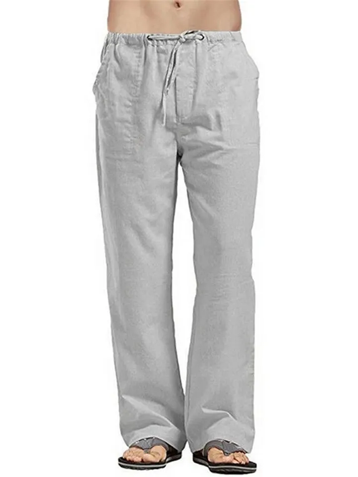 Men's Loose Solid Color Linen Straight Pants