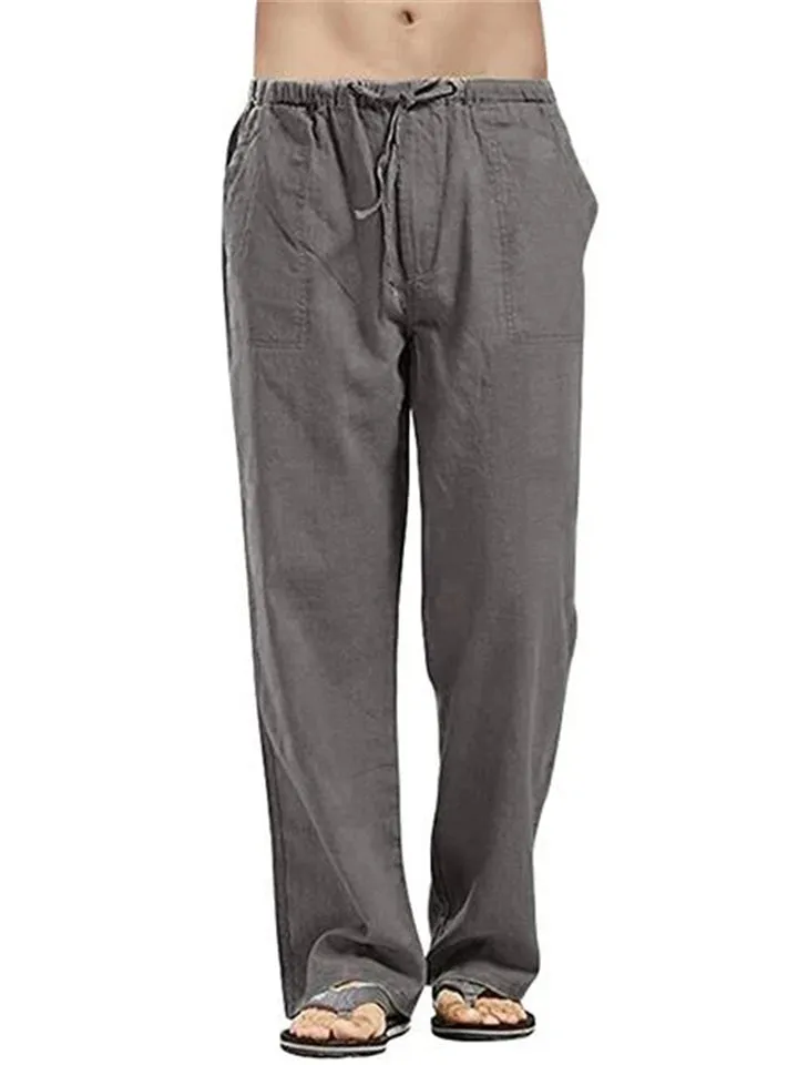 Men's Loose Solid Color Linen Straight Pants