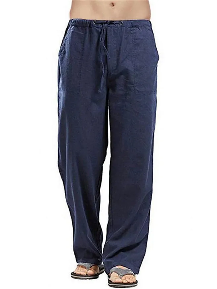 Men's Loose Solid Color Linen Straight Pants