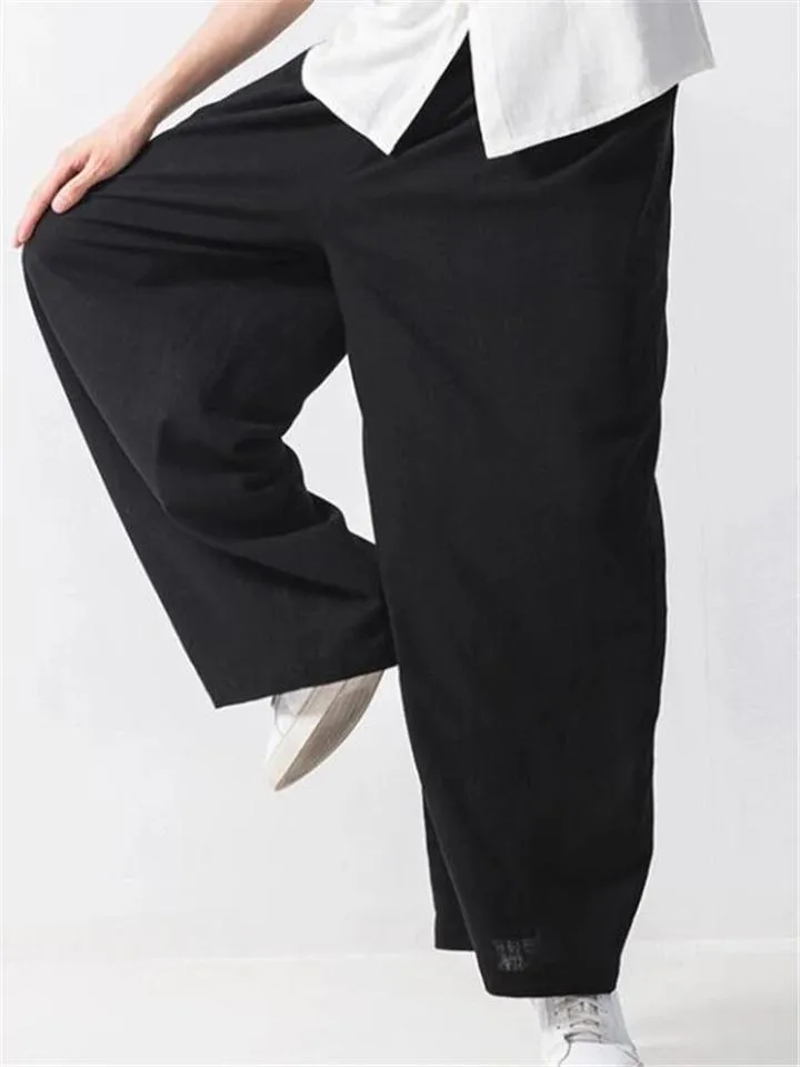Mens Loose Straight Cotton&Linen Pants