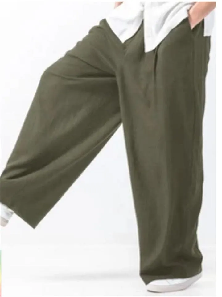 Mens Loose Straight Cotton&Linen Pants