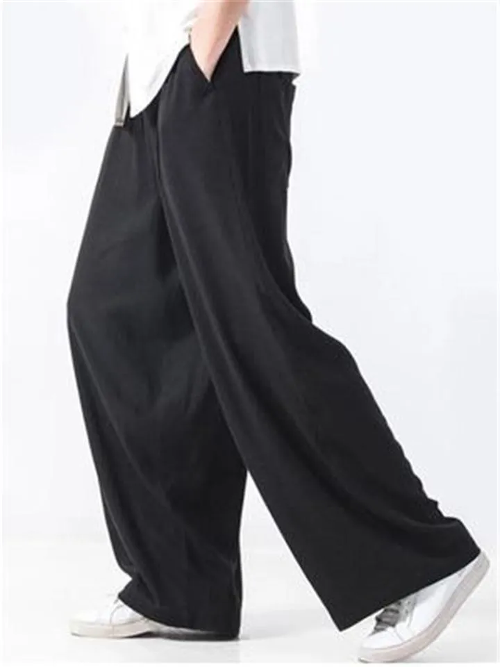 Mens Loose Straight Cotton&Linen Pants
