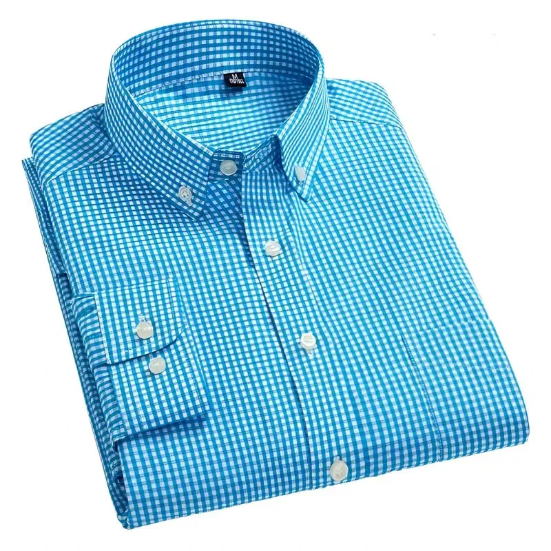 Men's Oxford Wash and Wear Plaid Shirts 100% Cotton Casual Shirts High Quality Fashion Design Men's Dress Shirts