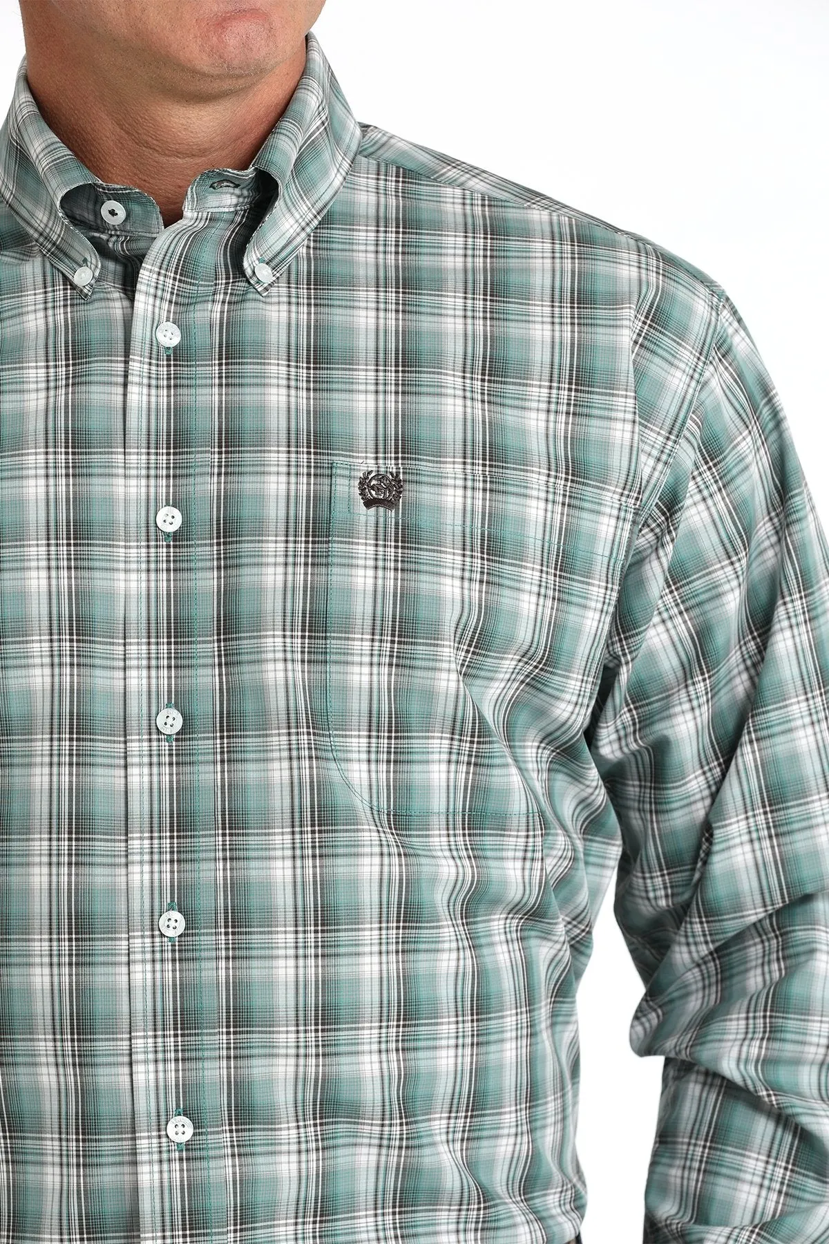 Men's Plaid Print Button-Down Western Shirt - Green - (MTW1105828)