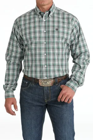Men's Plaid Print Button-Down Western Shirt - Green - (MTW1105828)