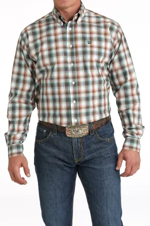 Men's Plaid Print Button-Down Western Shirt - White - (MTW1105824)