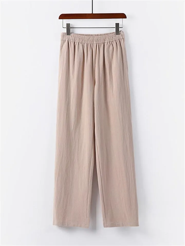 Men's Plus Size Straight Casual Simple Style Cotton And Linen Loose Pants