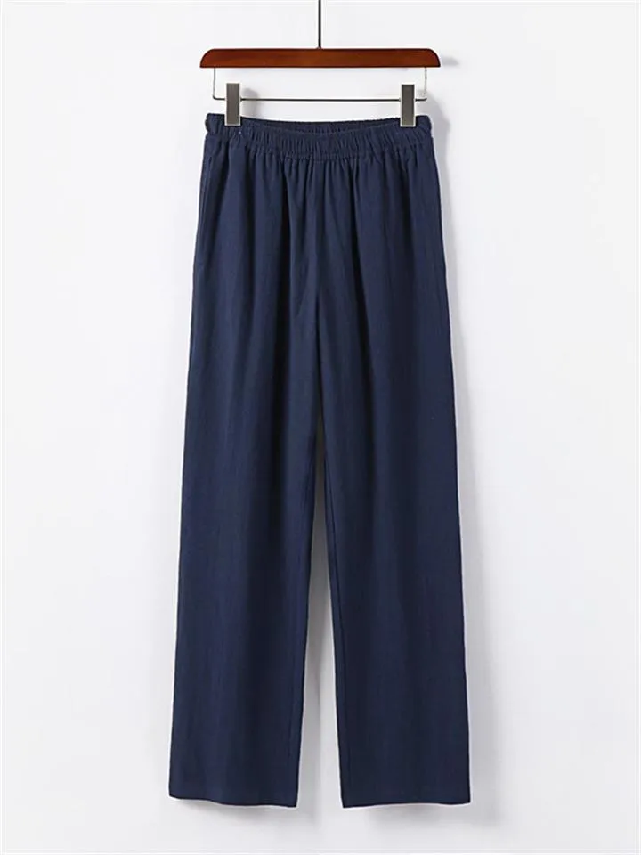 Men's Plus Size Straight Casual Simple Style Cotton And Linen Loose Pants