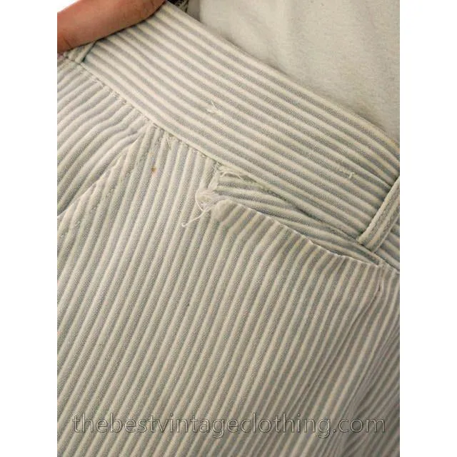 Mens Vintage Side Buckle Button Fly Pants 1930s Gray/White Pinstripe Cotton 36/27