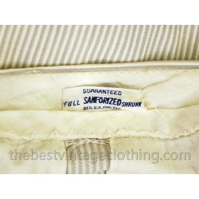 Mens Vintage Side Buckle Button Fly Pants 1930s Gray/White Pinstripe Cotton 36/27