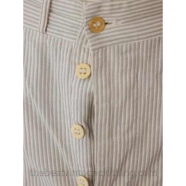 Mens Vintage Side Buckle Button Fly Pants 1930s Gray/White Pinstripe Cotton 36/27