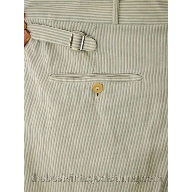 Mens Vintage Side Buckle Button Fly Pants 1930s Gray/White Pinstripe Cotton 36/27