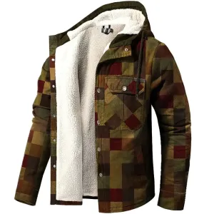 Men's Warm Sherpa-Lined Plaid Flannel Jacket with Hood