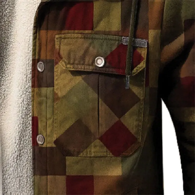 Men's Warm Sherpa-Lined Plaid Flannel Jacket with Hood