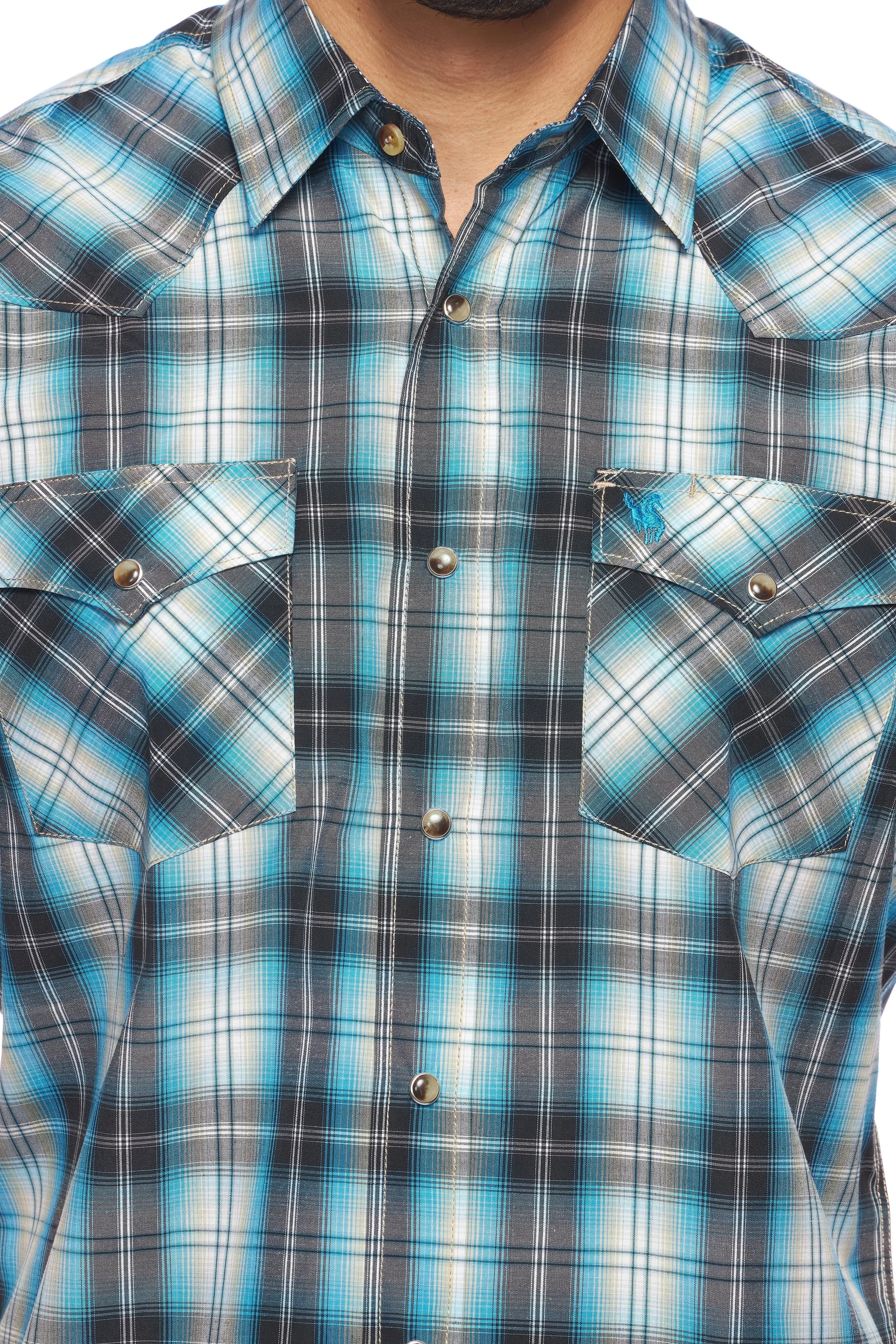 Men's Western Short Sleeve Pearl Snaps Plaid Shirt-PS400S-478