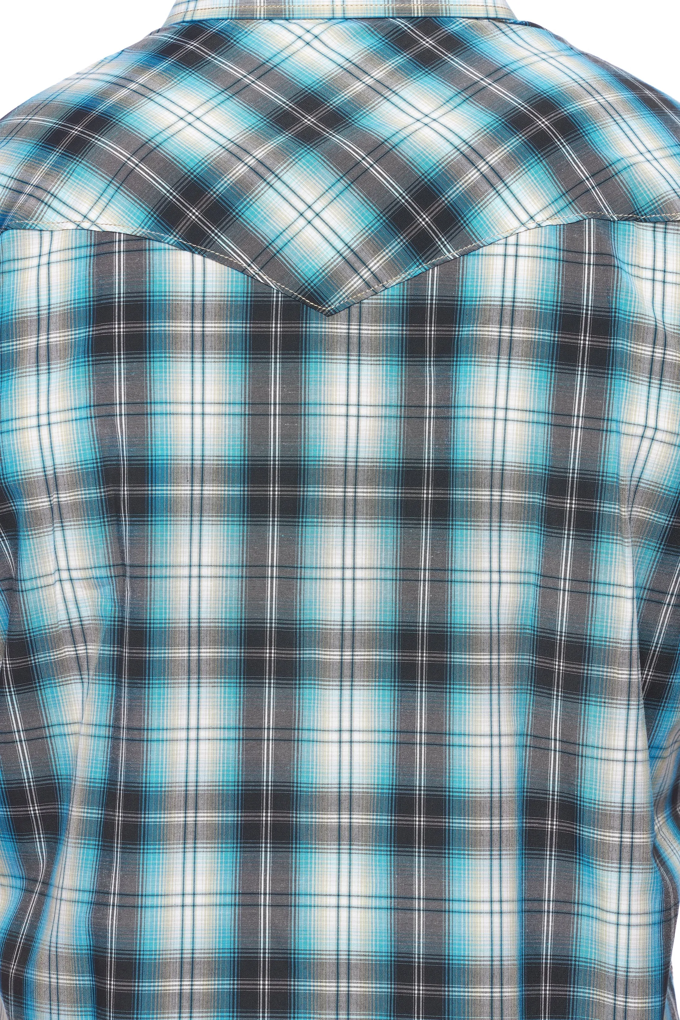 Men's Western Short Sleeve Pearl Snaps Plaid Shirt-PS400S-478