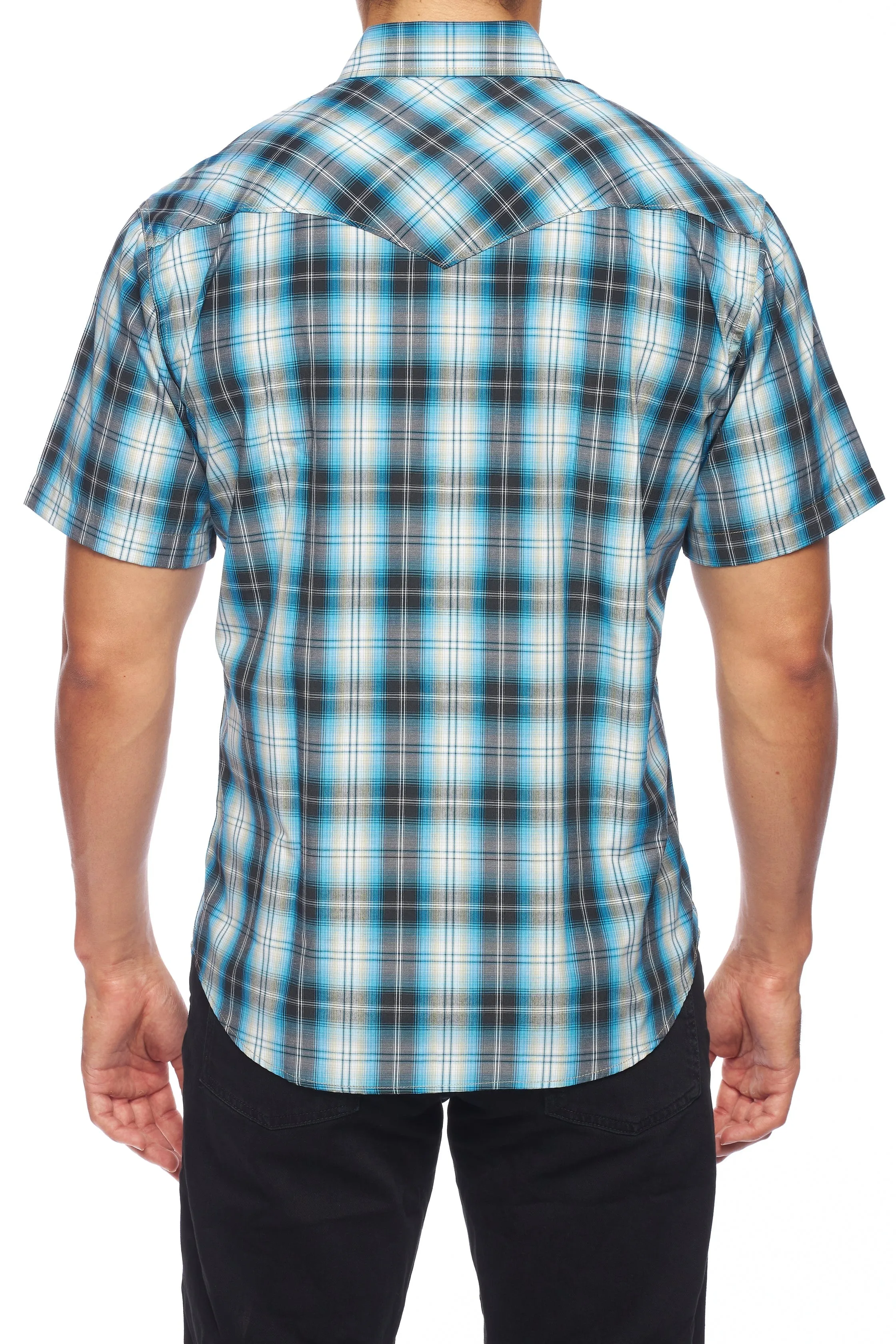 Men's Western Short Sleeve Pearl Snaps Plaid Shirt-PS400S-478