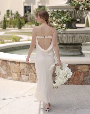 MERCEDES Cowl Neck Open Back Maxi Dress (Ivory White SC Silk)