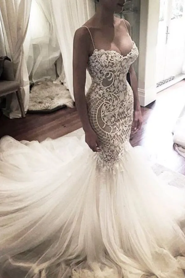 Mermaid Lace Spaghetti Straps Sweetheart Wedding Dresses, Bridal Dress, MW551