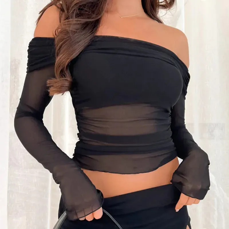 Mesh Moment Off-Shoulder Sheer Sleeve Top