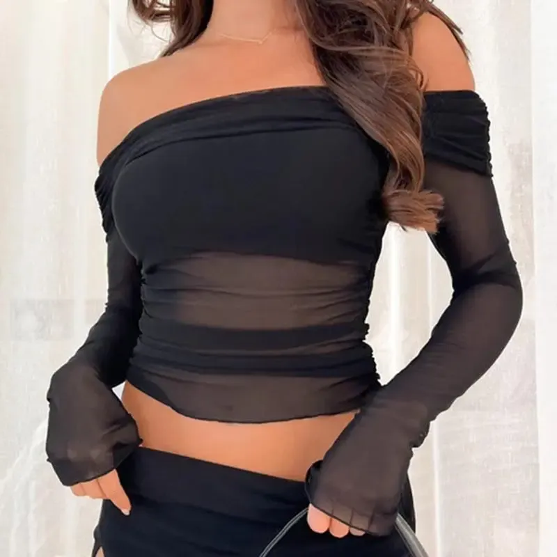 Mesh Moment Off-Shoulder Sheer Sleeve Top