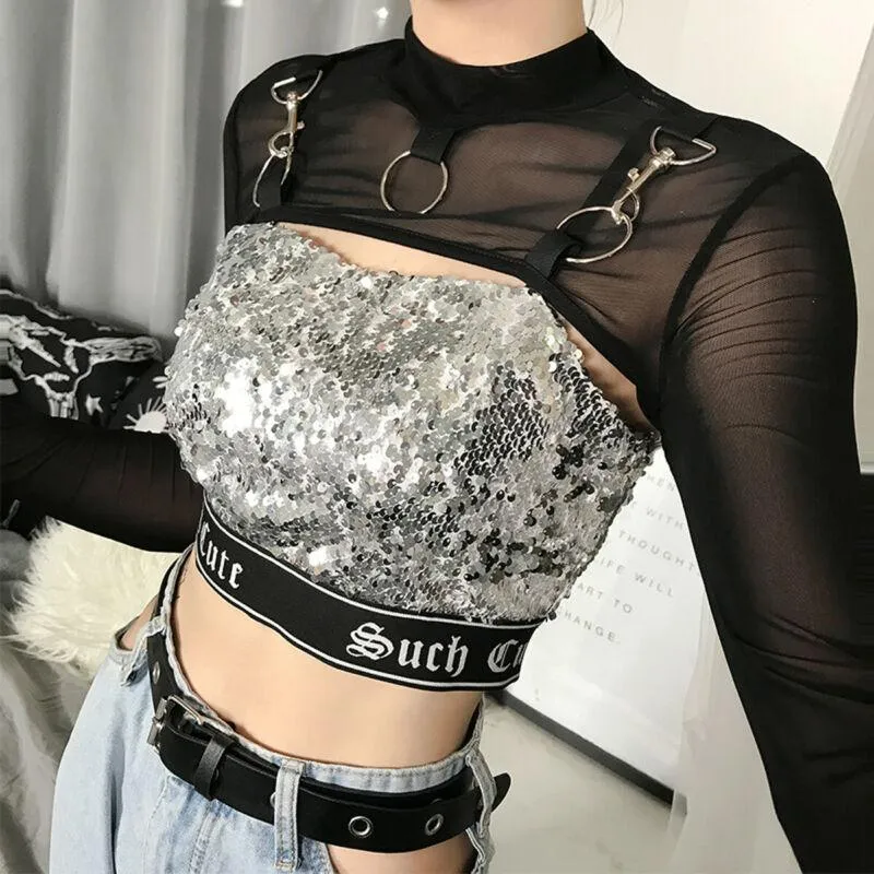 Mesh See Through Short Crop Tops