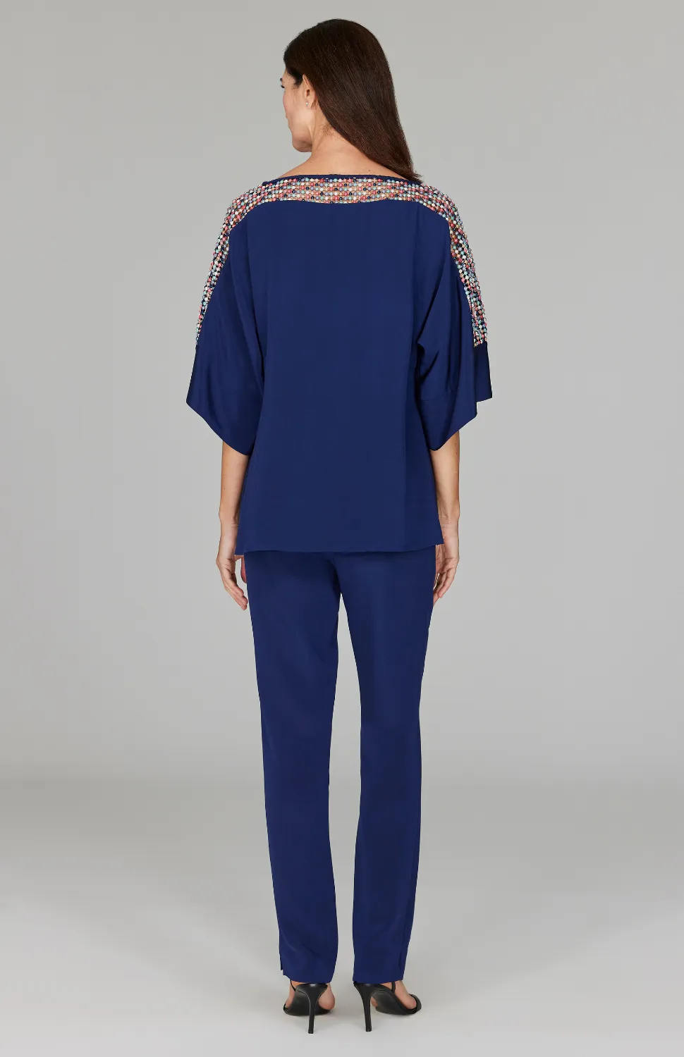 Metallic Pom Pom Silk Tunic w/ Illusion Trim