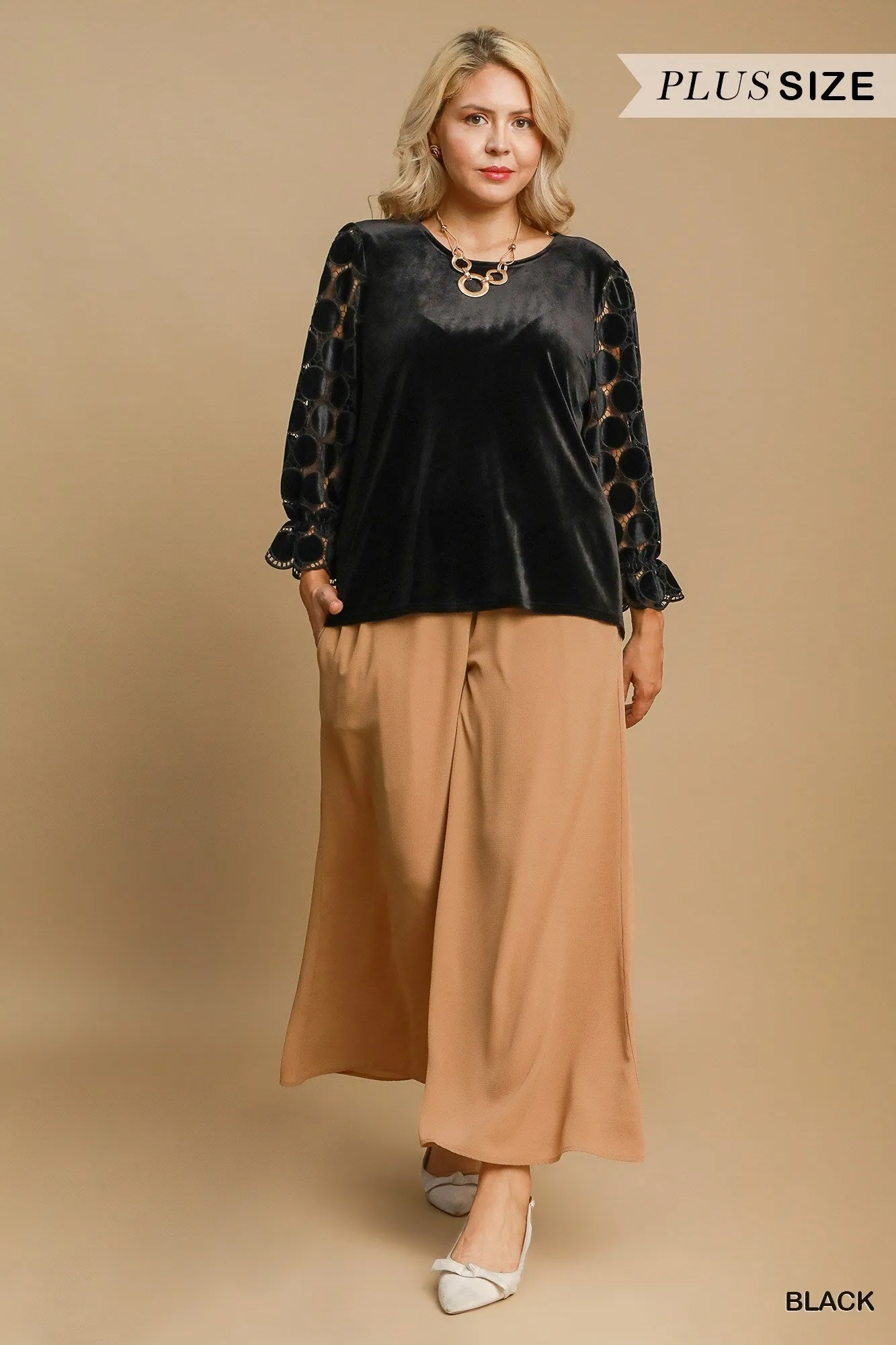 Micah Lace Polkadot Velvet Top - Black