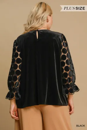 Micah Lace Polkadot Velvet Top - Black