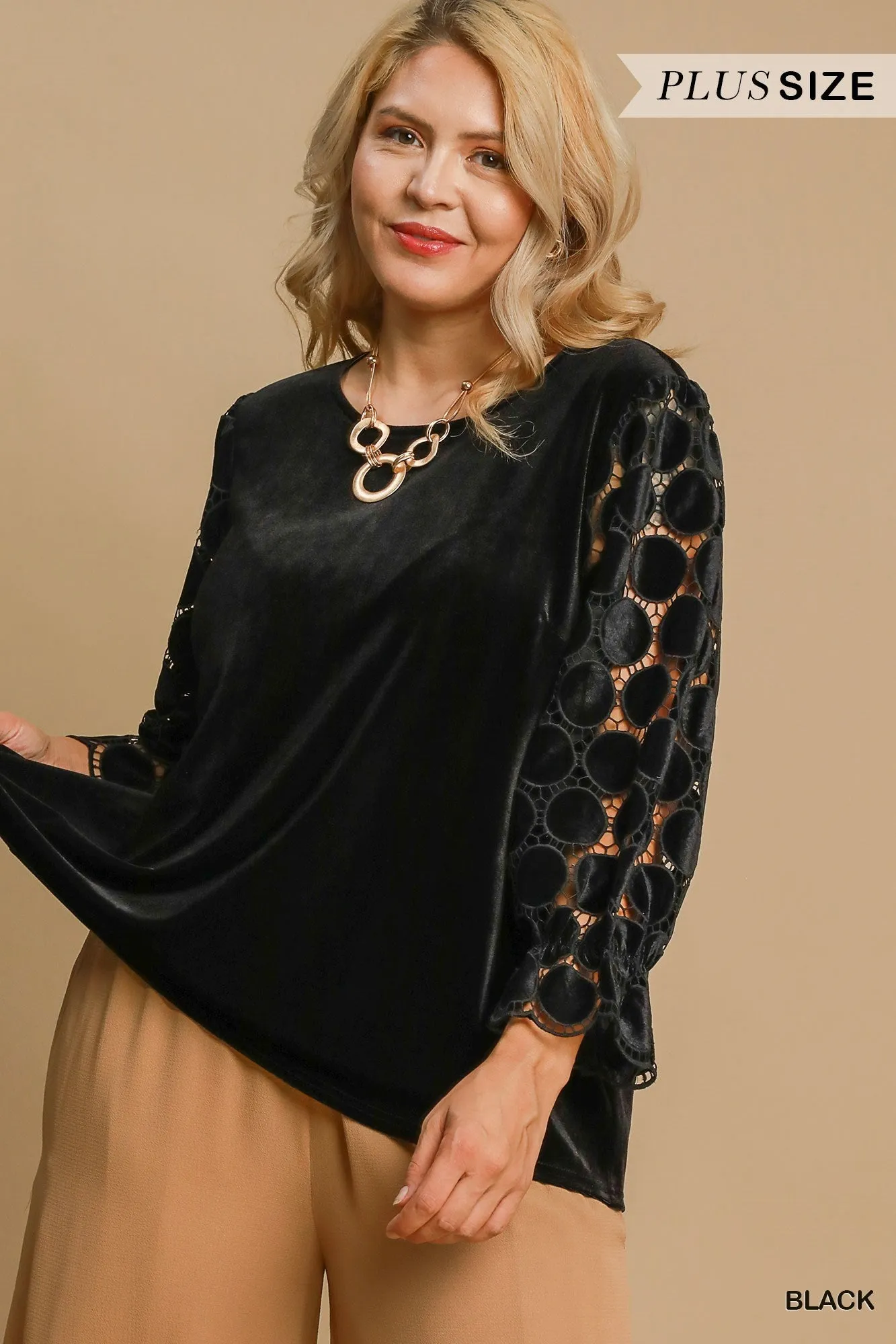 Micah Lace Polkadot Velvet Top - Black