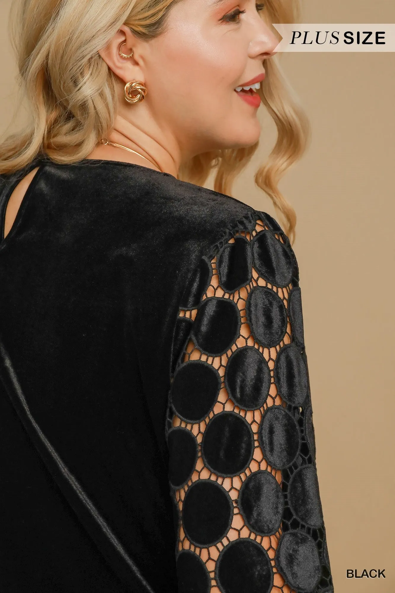 Micah Lace Polkadot Velvet Top - Black