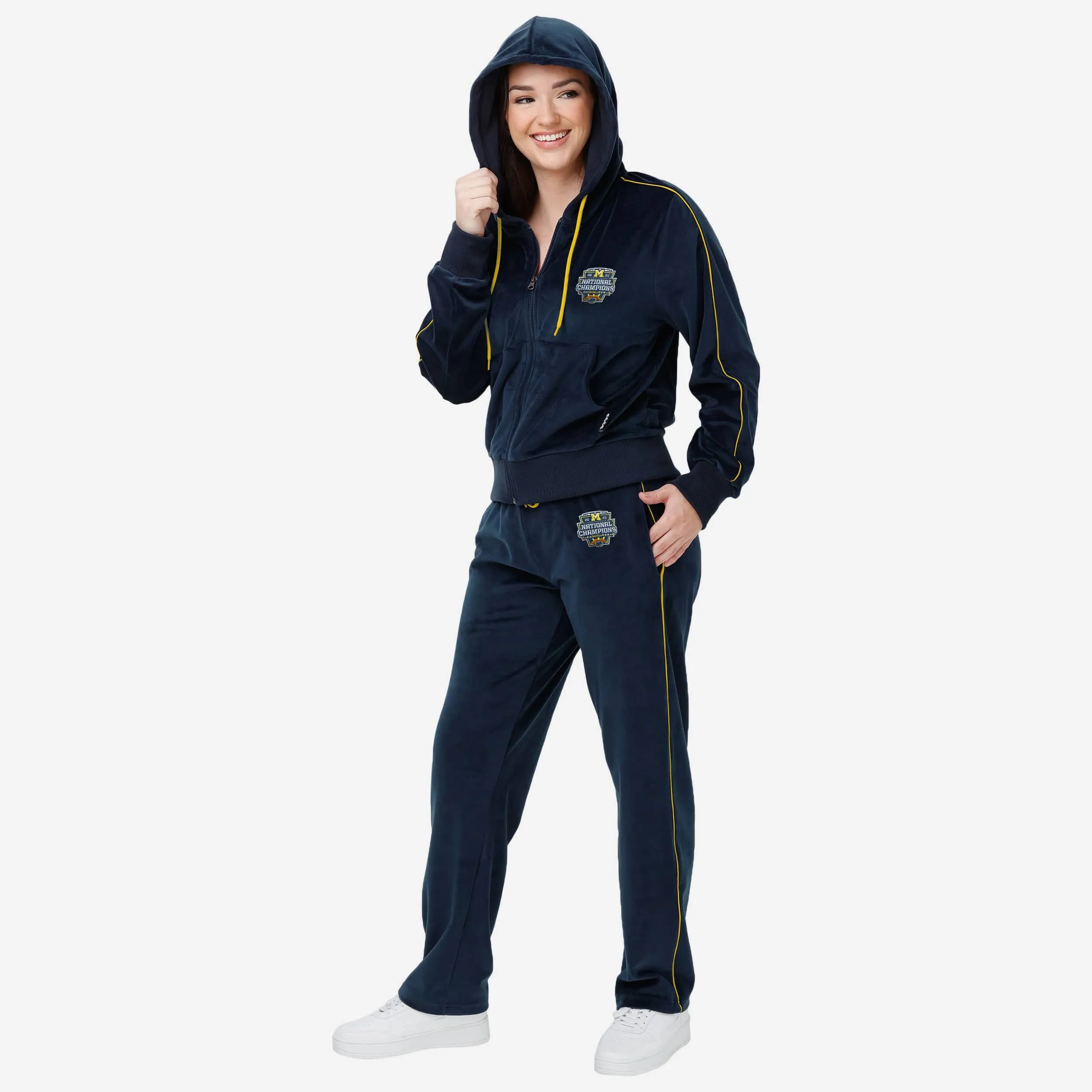 Michigan Wolverines 2023 Football National Champions Womens Velour Zip Up Top