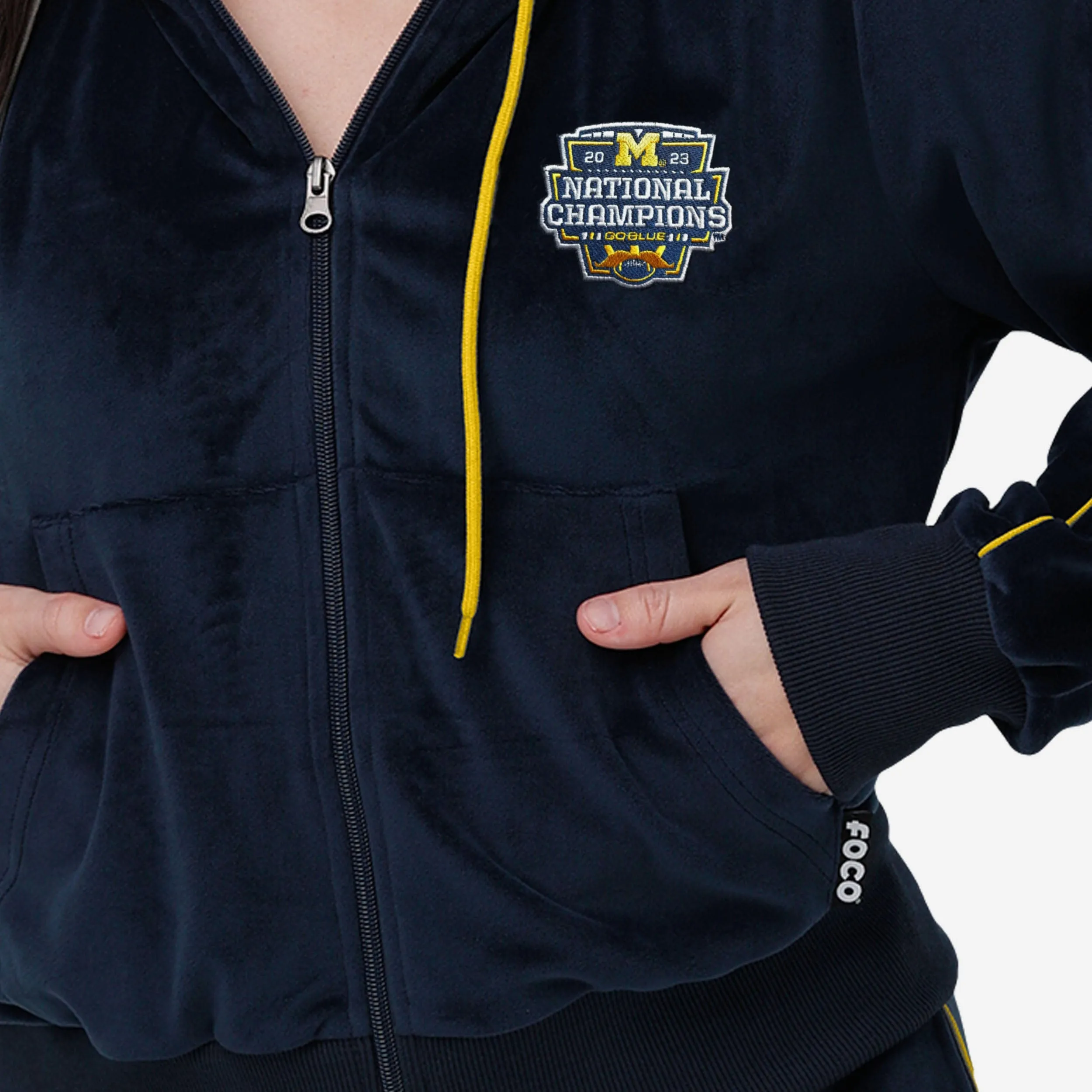 Michigan Wolverines 2023 Football National Champions Womens Velour Zip Up Top
