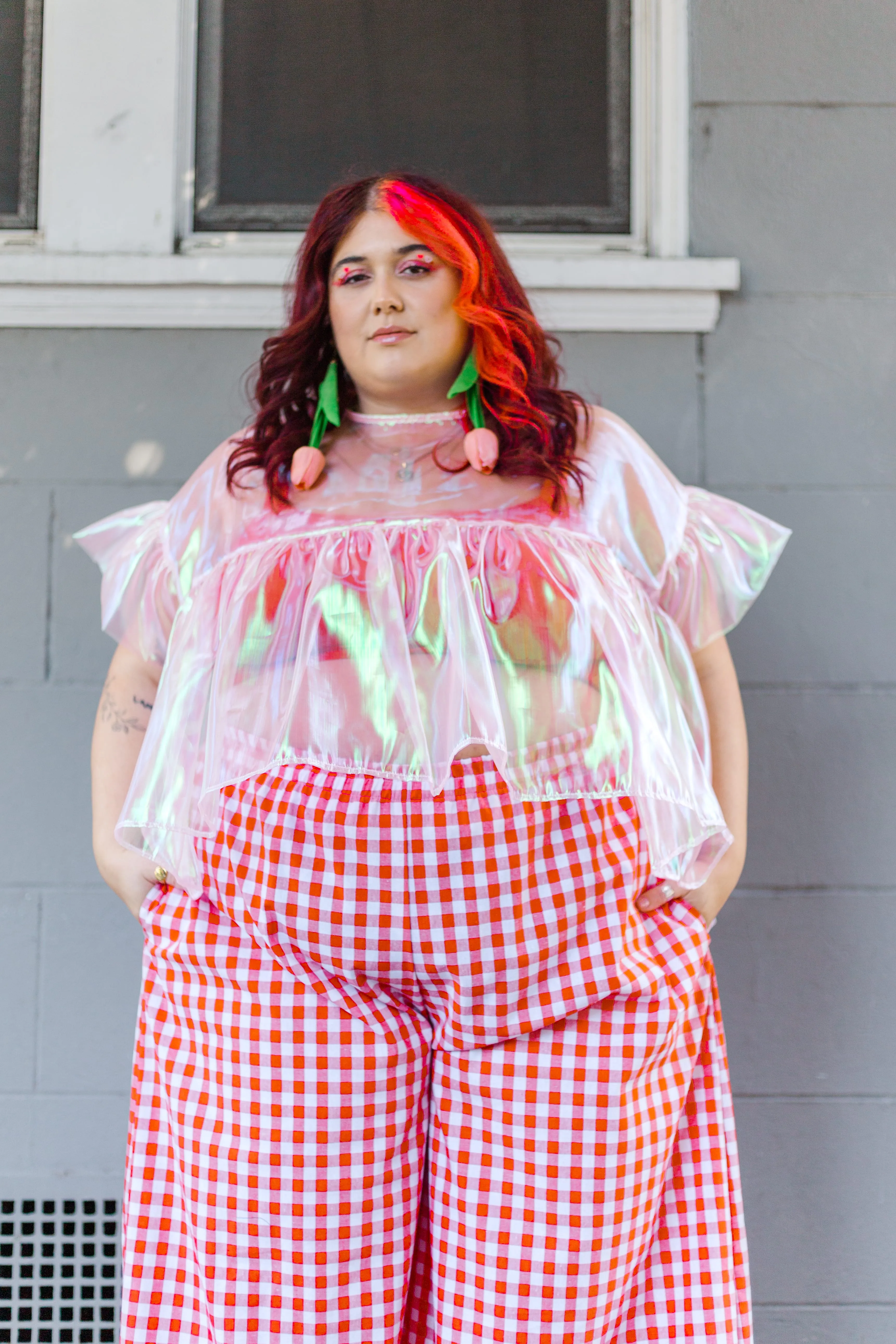 Mid Easy Flare in Red/White Gingham Cotton Linen (RTS)