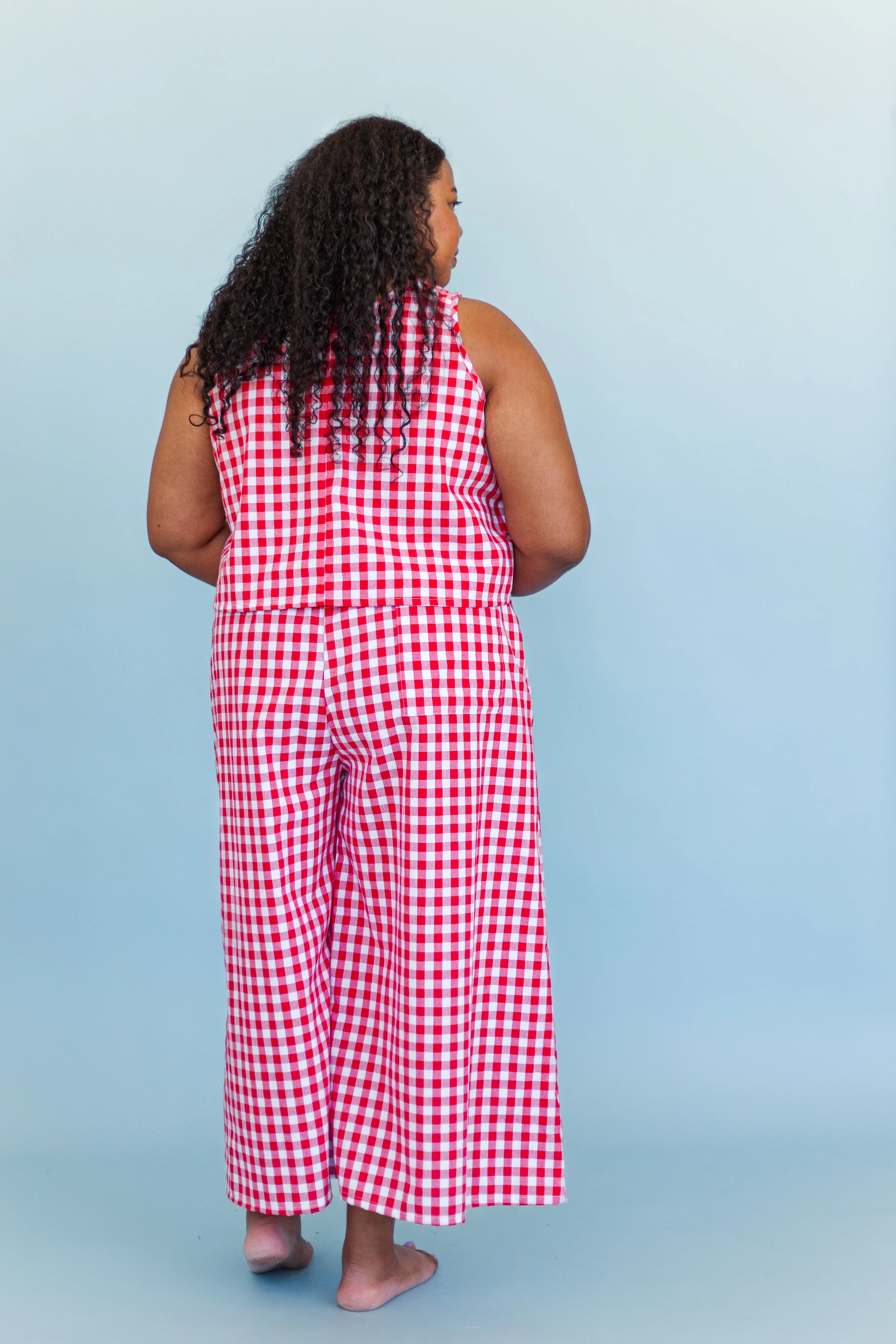 Mid Easy Flare in Red/White Gingham Cotton Linen (RTS)