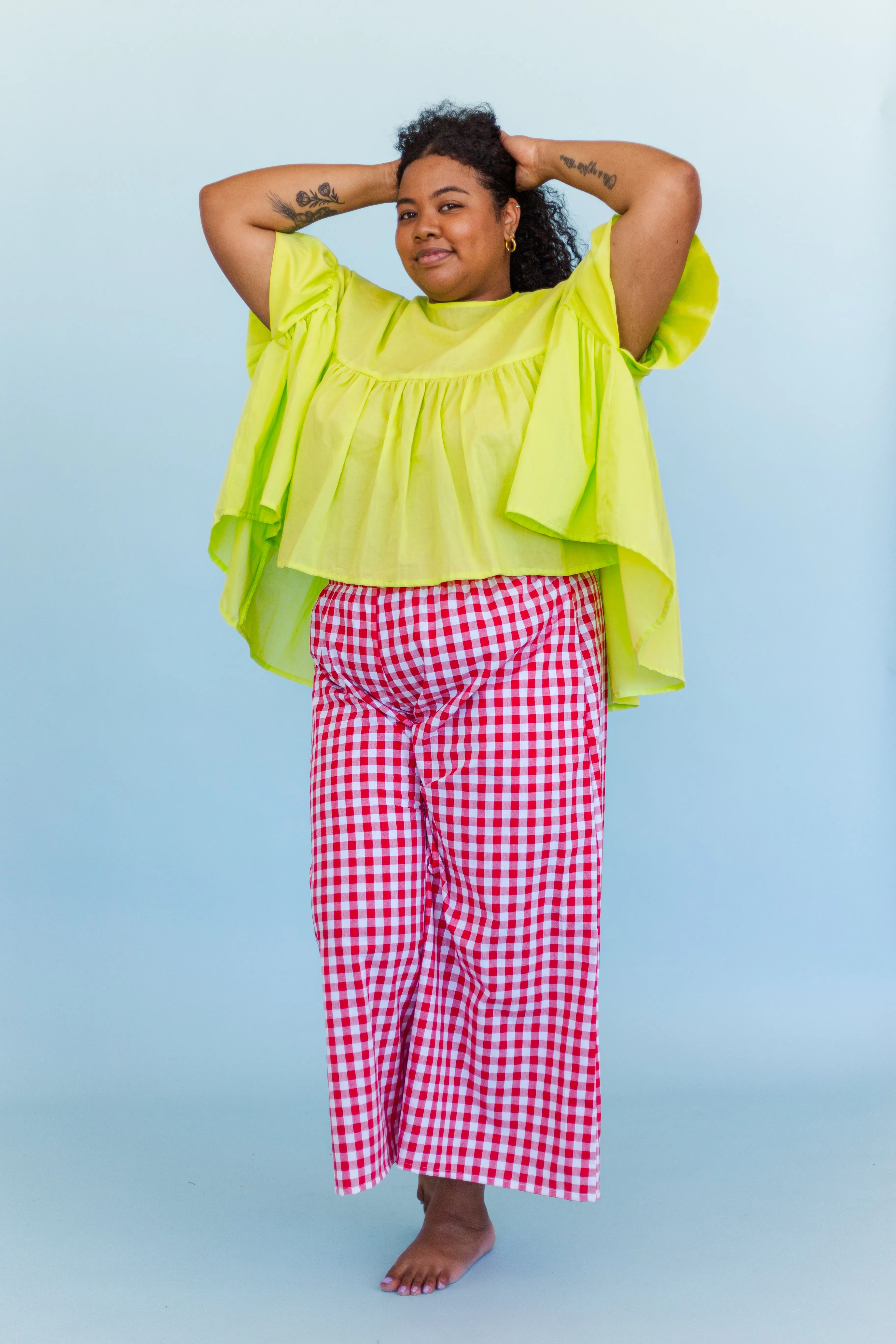 Mid Easy Flare in Red/White Gingham Cotton Linen (RTS)
