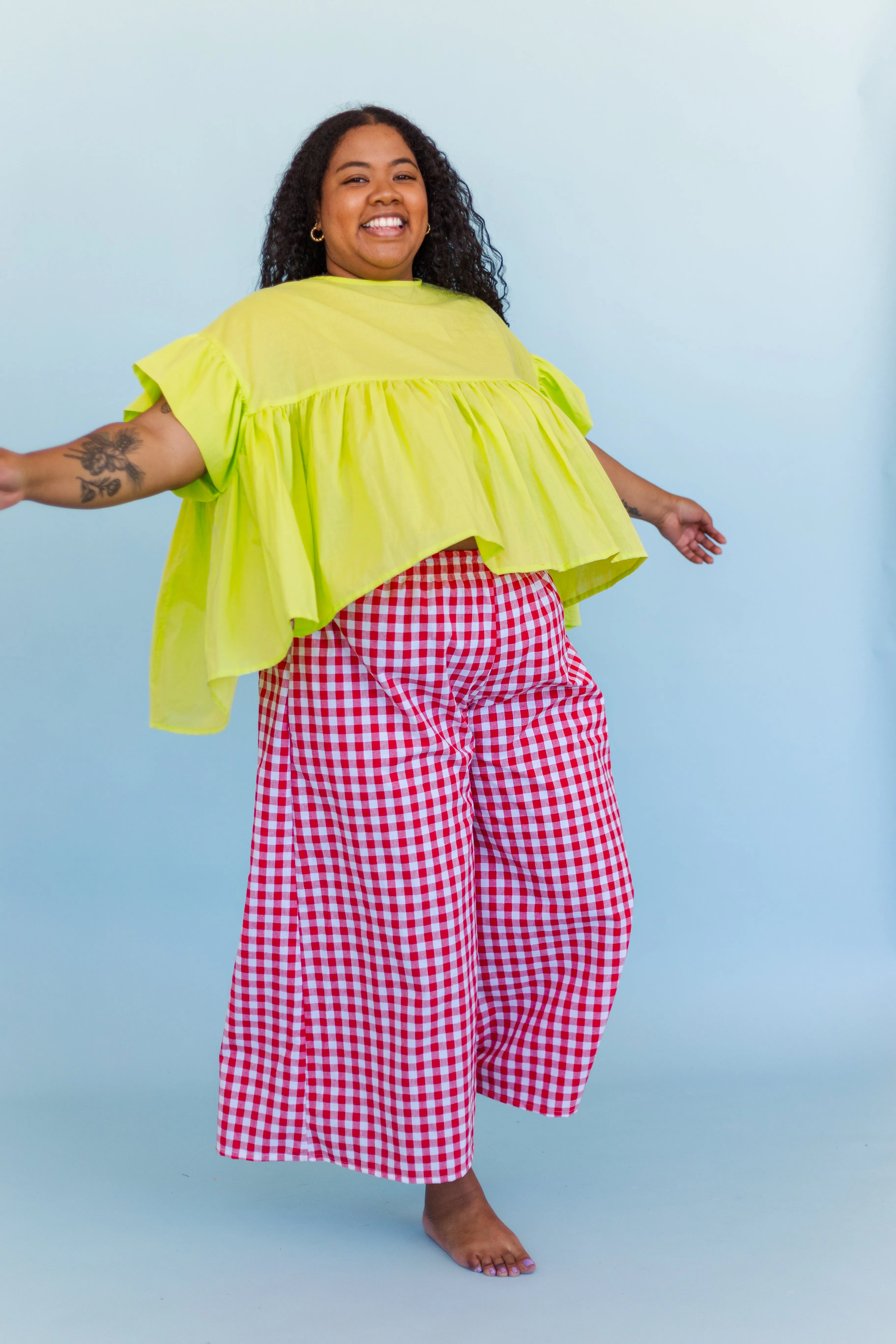 Mid Easy Flare in Red/White Gingham Cotton Linen (RTS)