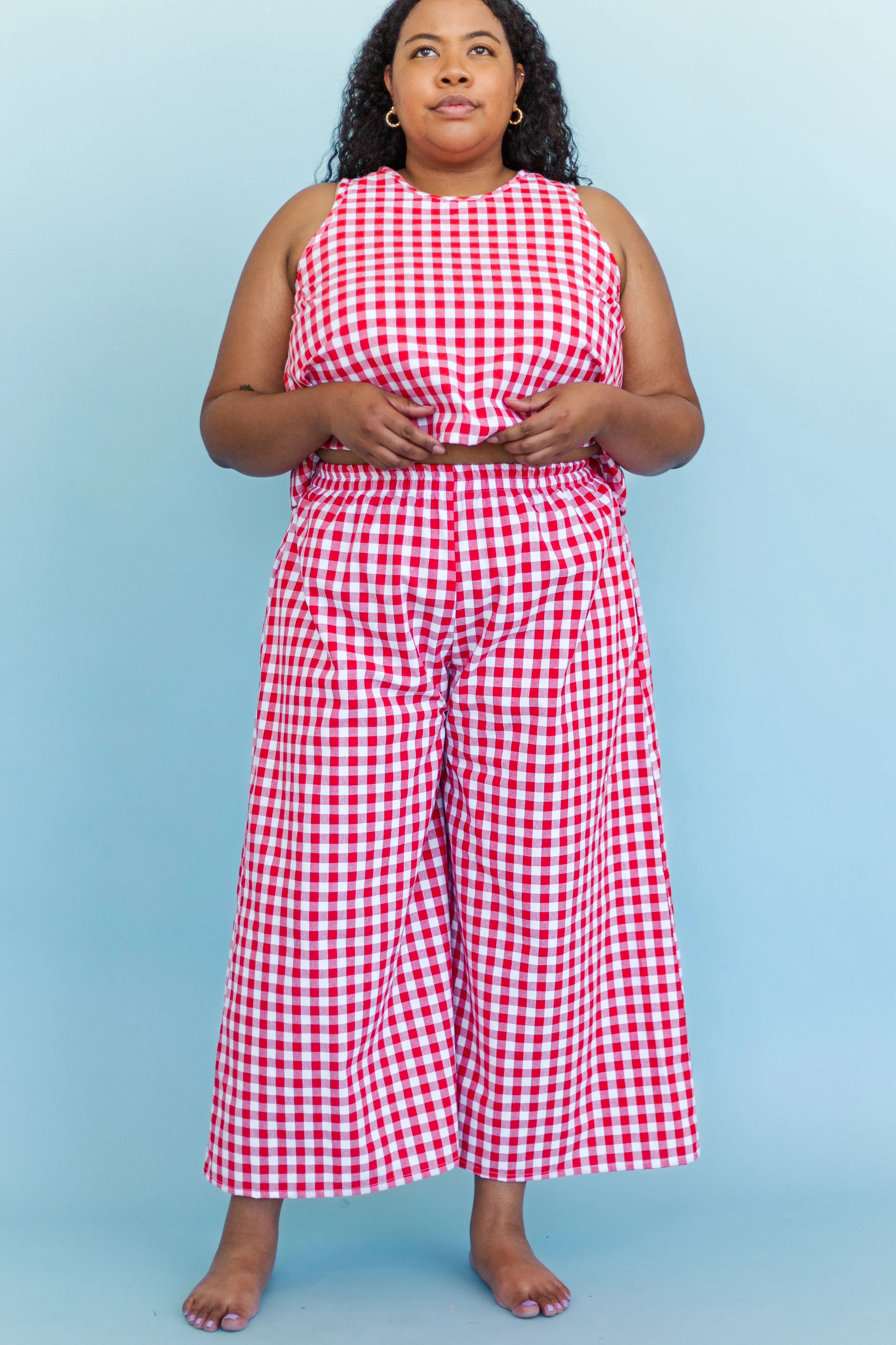 Mid Easy Flare in Red/White Gingham Cotton Linen (RTS)